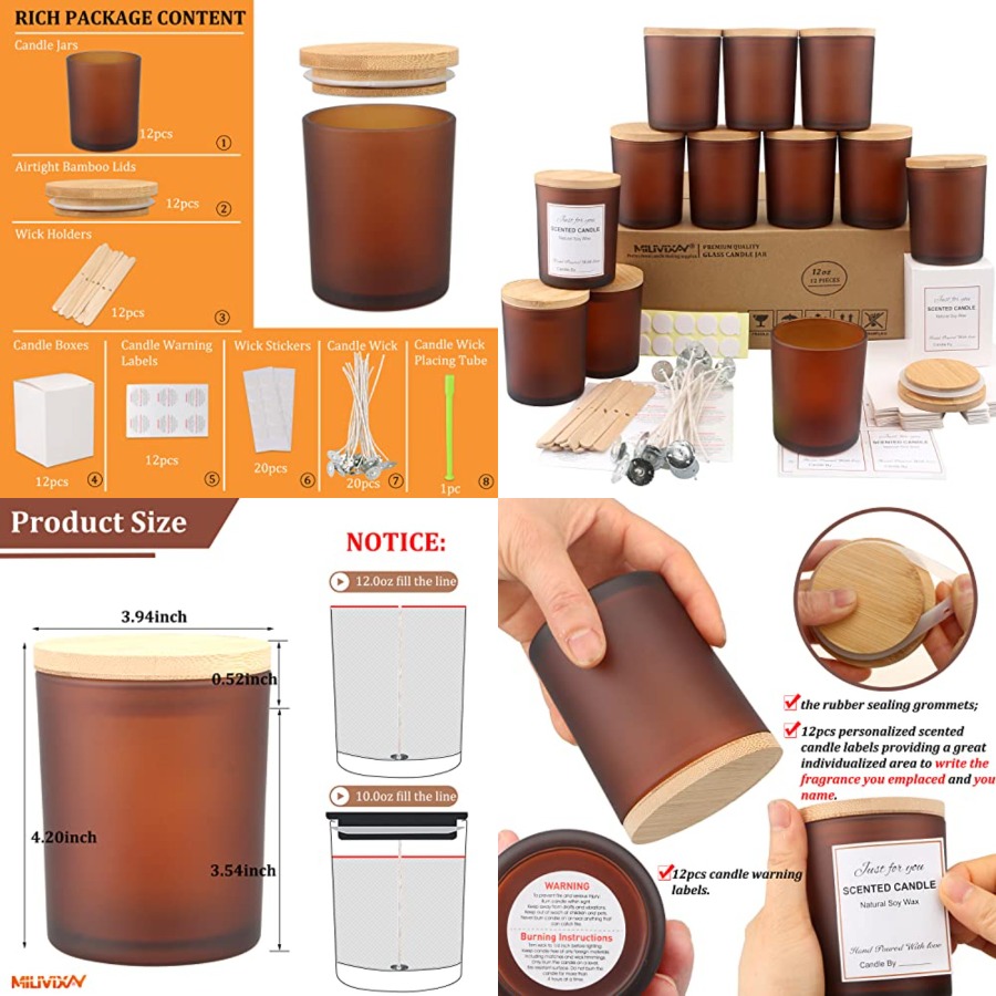 Candle Making Jars With Lids - 12 Pack 12 OZ Glass Candle