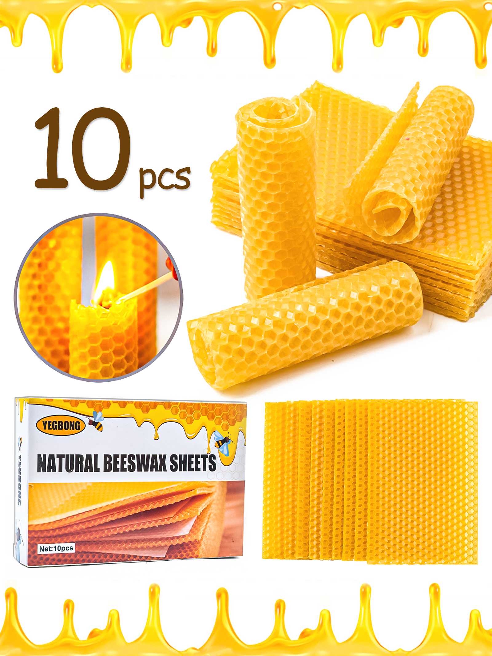 Candle Making Wax Melter - 10Pcs Natural Honeycomb Bee Wax Sheets