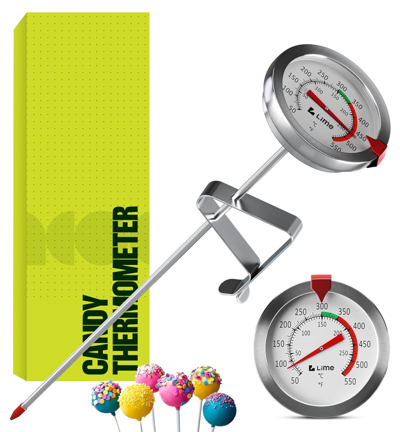 Thermometer Candy Candle - Candy Thermometer with Pot Clip -