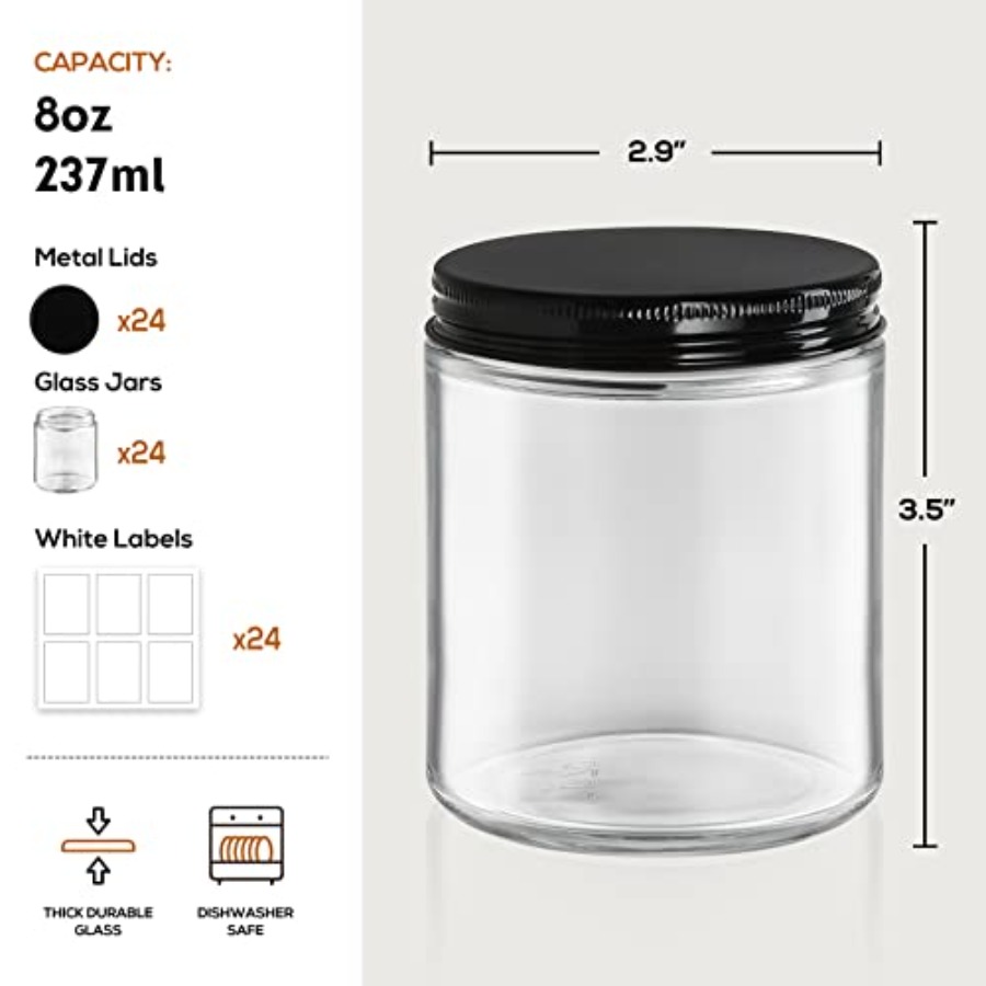 Pack, 8 OZ Thick Glass Jars wi - Candle Making Jars With Lids recension och pris
