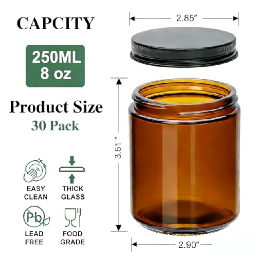 8oz Amber Candle Jars Set of 3 - Candle Making Jars With Lids recension och pris